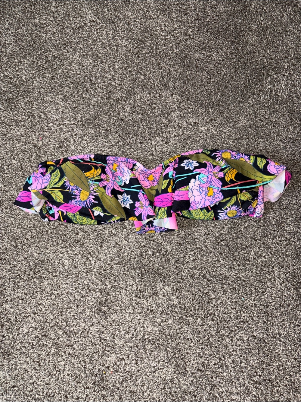 Victoria's Secret Black Bandeau Bikini Top with Floral Print Size Large